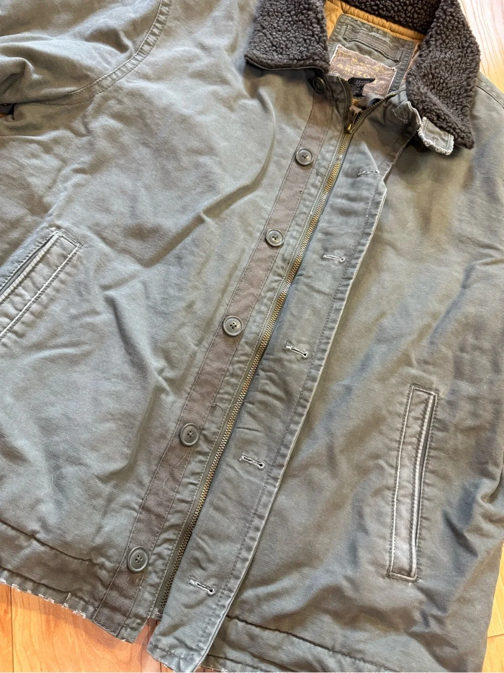 Arizona Jean Co Mens XXL Canvas Sherpa Collar Field Jacket Olive Green NWT